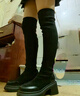 ZHR长筒靴女冬时尚弹力过膝靴子女简约复古加绒面女靴 JF78A 黑色 37 实拍图