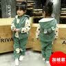 小咕嘟熊女童套装2024冬装休闲运动加绒加厚宝宝女孩儿童服装三件套童装女 豆绿加绒三件套 100 实拍图