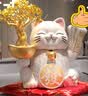 楚象招财猫摆件自动招手店铺前台招财装饰品水晶发财树送朋友开业礼物 米色时尚招财猫开业礼品摆件【礼盒装】 实拍图