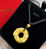 中国黄金（CHINA GOLD）貔貅平安扣黄金吊坠男女款足金项链皮丘挂坠情人节生日礼物送男友 【今/次日达】貔貅吊坠+古法金珠 约2g【黑绳】 实拍图