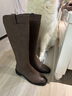 狄德拉真皮不过膝长筒靴女秋冬款厚底粗跟显瘦高筒骑士靴百搭方头长靴 棕色单里（标准筒围） 38 (240mm) 标准码 实拍图