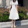 衣图雅裙子夏天学生2023新款法式连衣裙女夏季甜美收腰显瘦气质中长裙 白色 均码（可备注码数） 晒单实拍图