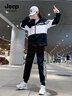 JEEP SPIRIT吉普运动服休闲套装女春秋季2024宽松卫衣连帽外套团体队服两件套 黑白【春秋款】 XL(130-145斤) 实拍图