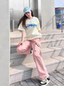 翊尚美休闲裤工装裤女2025夏季新款小个子复古美式显瘦高腰阔腿裤子女 粉色【升级飘带小个款】 L 【适合111-125斤】 实拍图