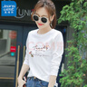 真维斯（JEANSWEST）t恤女长袖2025春夏正肩纯棉宽松上衣女小清新印花体恤时尚白色M 实拍图