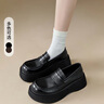 西遇松糕乐福鞋女2025新款春季一脚蹬JK鞋子配裙子黑色厚底小皮鞋 黑色 37 实拍图