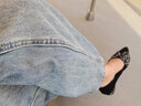 黛姿茹窄版加绒牛仔阔腿裤女秋冬2025新款女士高腰小个子九分牛仔裤子 复古蓝九分/配腰带 常规 L (28) 【105-115斤】 实拍图