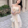 舒芳蝶（shufangdie）蕾丝碎花吊带裙2025新款夏季法式初恋惊艳仙女连衣裙开衫两件套装 杏色吊带裙+开衫两件套 M 实拍图