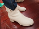 百丽气质通勤时装靴女商场同款羊皮粗跟短靴加绒A1X1DDD3 米白-薄绒 37 晒单实拍图