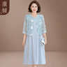 俞兆林夏装雪纺妈妈短袖连衣裙中老年女装收腰长裙子 Y52Q006 实拍图