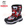 巴布豆（BOBDOG）男童雪地靴冬季新款中大童防滑加绒保暖儿童靴子 黑/红 37 适合脚长23.0cm 实拍图