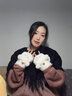 云见森知 手套女冬天可爱毛绒手套韩版潮冬季加绒加厚保暖手套学生半指眯眼熊手套 眯眼熊手套-白色 实拍图