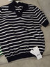 欧莎（OSA）条纹polo领针织衫短袖女高端夏季冰丝薄款休闲百搭显瘦上衣 藏蓝色 M 实拍图