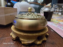 铜香炉黄铜熏香炉檀香家用室内沉香艾草艾灸焚香香薰炉蚊香盘托盒 【平底】+实木底座+48盘檀香 实拍图