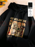 GENIOLAMODE卫衣男士连帽秋季百搭美式复古风简约字母印花男装上衣 黑色 L 实拍图