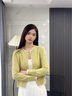 范思蓝恩撞色拼接针织开衫女秋2024新款蝴蝶结刺绣减龄上衣13122 香草黄 S 实拍图