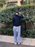 FOG SKY 羊羔绒裤子冬季棉裤宽松加厚加绒休闲裤男直筒运动长裤痞帅高街 BKEGDPS-B28灰色加绒 L (建议110-130斤) 实拍图