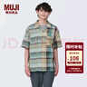 MUJI 男式 马德拉斯格纹 开领短袖衫 男士衬衫衬衣外套 格子 纯棉全棉 米色格纹 XL(180/104A) 实拍图