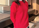 施洛澜半高领毛衣女加绒加厚2025秋冬装新款宽松长袖上衣女士针织打底衫 红色 均码 建议80-135斤 实拍图