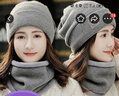 叮咚小格帽子女秋冬季保暖防寒毛线帽针织帽韩版百搭骑车冬天月子帽时尚 深灰色【帽子+围脖】 加绒加厚 实拍图
