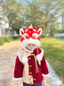 型公馆新年红色帽子冬季女可爱虎头帽保暖防寒加绒加厚新款蛇年醒狮帽子 狮如意 毛球帽-红色 均码-大童成人都能戴 实拍图