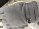 欧鹿雅顿麂皮绒手套男冬半指露指无指保暖加绒加厚学生写字打字情侣手套女 半指加厚长绒灰色 实拍图
