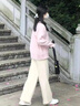 可茵休闲裤女装套装2025年秋冬新款小个子慵懒风穿搭针织毛衣阔腿裤子 9697粉色毛衣+阔腿裤 L 实拍图