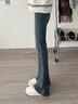 绯垚高腰微喇牛仔裤女显瘦双排扣修身喇叭裤子直筒裤复古显高马蹄裤 水泥灰 XL 实拍图