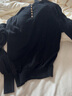 深呼吸女装烟管领金属扣泡泡袖可机洗100%纯羊毛针织衫女A301328 黑 S (2) 实拍图