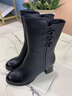 富贵鸟女鞋真皮中筒靴女新款加绒粗跟短靴子女秋季妈妈鞋高跟鞋马丁靴女 黑色（单里）跟高6cm 36 实拍图