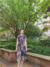 墨茉（MORIMUIR）新款连衣裙子女夏季天雪纺衫印花短袖蕾丝网纱宽松中年中长沙滩裙 藏青 XL(115-125斤) 实拍图