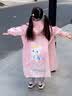 牧萌儿童雨衣带书包位男童女童女孩加长全身学生雨披学生上学专用雨具 粉色兔子【按扣+开放式书包位】 XL（建议身高110-120cm） 实拍图