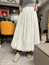 斤慕白色半身裙女夏季2025新款高腰a字花苞裙蓬蓬灯笼百搭休闲中长裙 米白色【有口袋】 M 建议（90-110斤） 实拍图