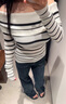 UR秋季新款女修身撞色条纹一字露肩长袖针织衫UWM940009 象牙白 S 实拍图