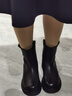 达芙妮短靴女牛皮复古厚底瘦瘦靴粗跟马丁靴女鞋子 4023605004 黑色 39  实拍图