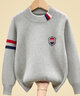 北极绒男童毛衣秋冬儿童针织衫男孩毛衣加绒加厚保暖衣中大童装打底衫男 TLY白红蓝条-灰色（不加绒） 170 码（建议身高160cm左右） 实拍图
