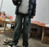 顶峰保罗（Dingfengbaoluo）水洗复古牛仔裤男士秋季保暖加绒加厚宽松休闲长裤子74藏青L 实拍图