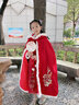 安妮优儿女童汉服冬款拜年服女宝中国风2026新款古装过年冬季儿童新年唐装 红色披风 150 实拍图