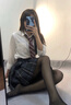 amber heey纯欲黑丝jk制服夏裙正套装全套甜美格裙学院风半身裙学姐百褶裙女 碳灰+短袖衬衫+领带+黑丝 M 实拍图