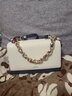 红谷包包女包牛皮单肩包女士包丝巾装饰链条手提包小包生日礼物 米白 实拍图