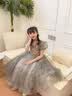 彬单女童礼服公主裙中大童花童婚纱长款儿童钢琴演出服YY02 灰色 130  实拍图