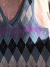 深呼吸DEEP BREATH女装V领格纹拼色造型纯棉针织衫马甲A300360 蓝紫菱格 S (2) 实拍图