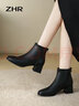 ZHR短靴女真牛皮舒适百搭方头女靴中跟显瘦休闲鞋子女 BL83A 黑色 36 实拍图