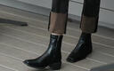 美洋（MEIYANG）瘦瘦靴 暴走靴极简通勤百搭方头粗跟切尔西短靴新款时尚休闲女靴 黑色 38 实拍图