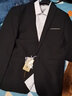 罗蒙 西服男士休闲西装男套装外套修身伴郎新郎结婚商务职业正装衣服 黑色单扣(上衣+裤子+衬衫+领带) 5XL /195【175-190斤】 实拍图