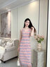 香影（xiangying）彩虹条纹背心连衣裙女2025秋季新款内搭过膝流苏针织无袖裙子 粉红 S 实拍图