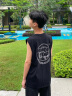 MMOPTOP纯棉背心男士夏季运动休闲印花无袖坎肩宽松打底衫女MB02黑色L 实拍图