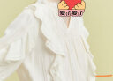 范思蓝恩23FS12439法式V领短袖衬衫女设计感小众夏季荷叶边上衣 米色 L 晒单实拍图