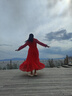 尚简纷茶卡盐湖旅拍长裙新款仙女纯色雪纺连衣裙连帽度假沙滩裙大摆长裙 红色加长款 建议身高160以上穿 XL 120-135斤 实拍图