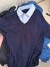 恒源祥100%纯羊毛衫男士假两件V领纯色休闲潮流打底衫男装 藏青 L 175 实拍图